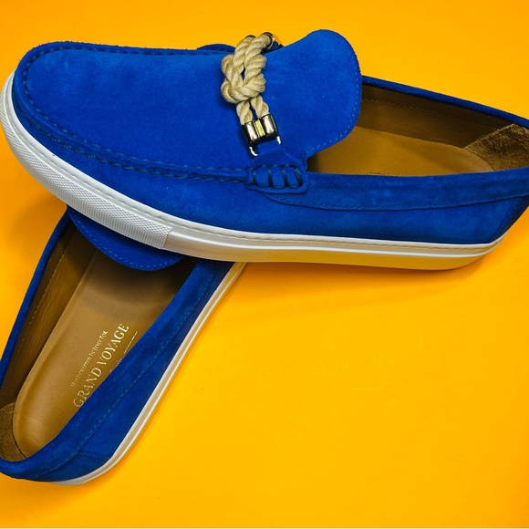 Grand Voyage Bitton Men’s Classic Handcrafted Blue Suede Slip On Shoes Size 9.5 - Picture 1 of 5